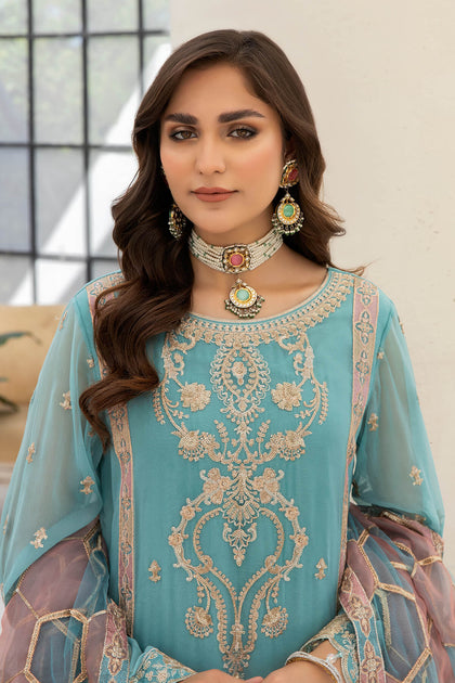 Chiffon Blue Kameez Trouser Pakistani Wedding Dress – Nameera by Farooq