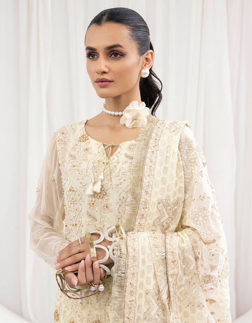 White Chiffon Embellished Pakistani Salwar Kameez – Nameera by Farooq