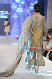 Chiffon Golden Salwar Kameez Pakistani Party Dress