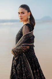 Classic Black Floral Maxi Frock Pakistani Wedding Dress with Dupatta