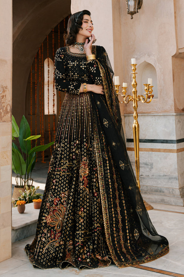 Classic Black Golden Pakistani Wedding Dress Lehenga Choli