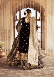 Classic Brown Velvet Pakistani Wedding Dress with Crushed Sharara