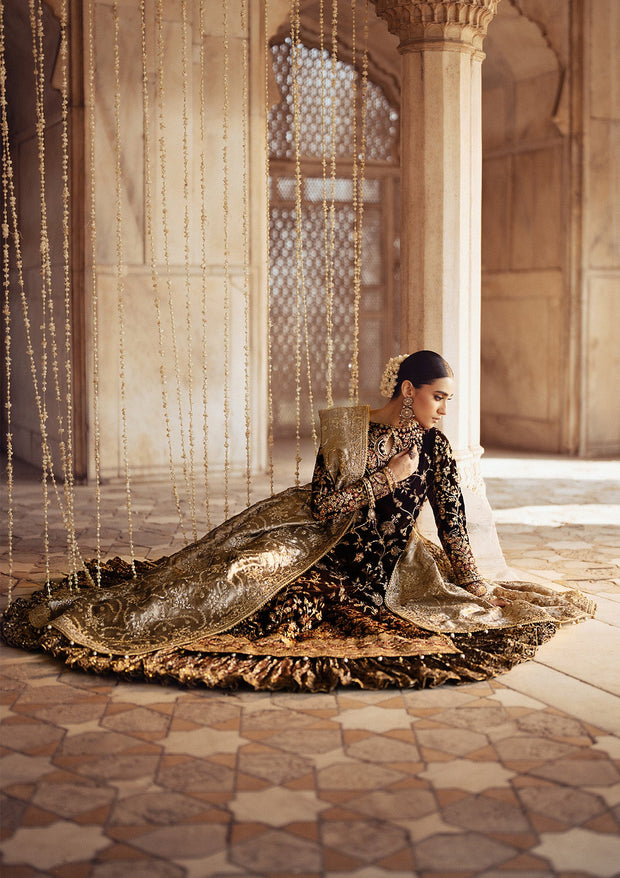 Classic Brown Velvet Pakistani Wedding Dress Kameez with Crushed Sharara