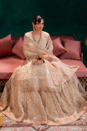 Classic Embroidered Pakistani Wedding Beige Pink Long Shirt Lehenga