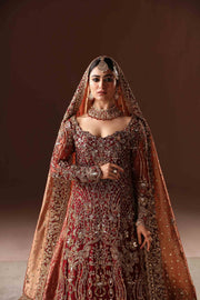 Classic Embroidered Scarlet Pakistani Bridal Farshi Lehenga Style