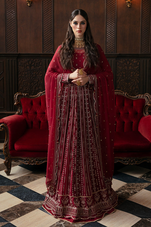 Classic Heavily Embellished Red Pakistani Wedding Dress in Pishwas Style