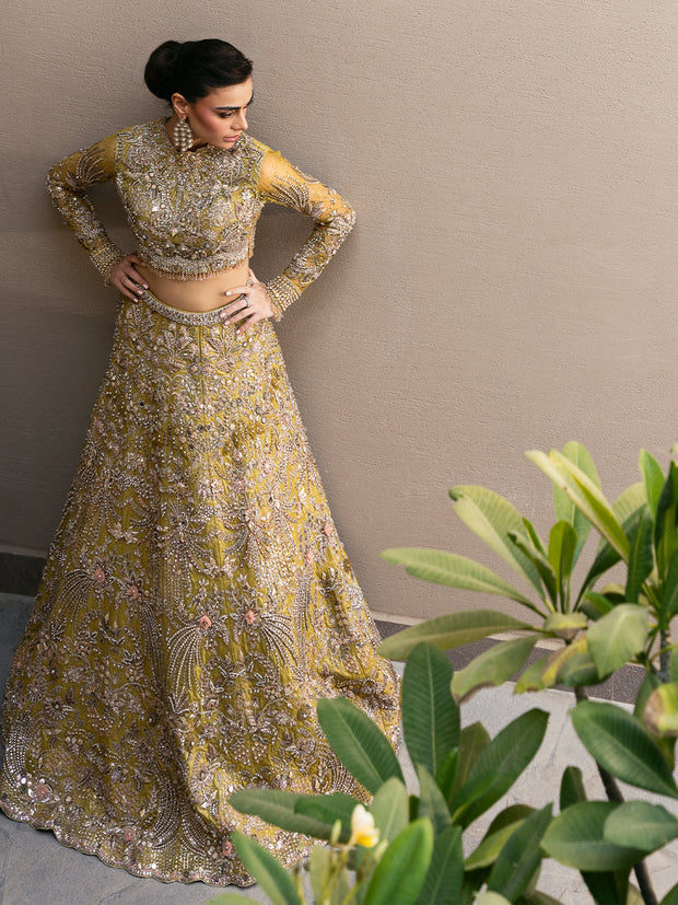 Classic Mehndi Lehenga Choli Pakistani Wedding Dress in Oakland