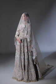 Classic Net Pakistani Bridal Dress in Gown and Dupatta Style