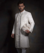 Classic Off White Mirror Work Pakistani Groom Sherwani