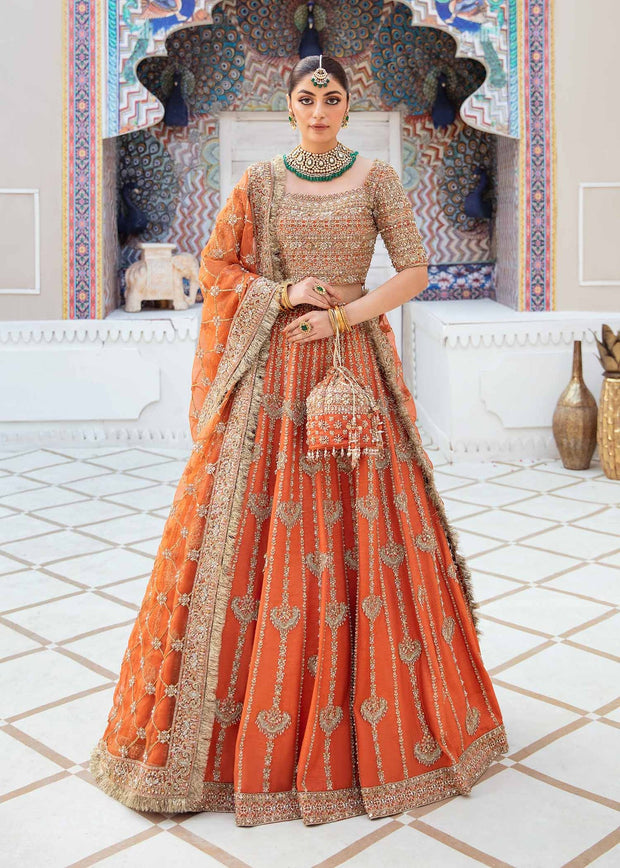 Classic Orange Heavily Embellished Pakistani Wedding Dress Lehenga Choli