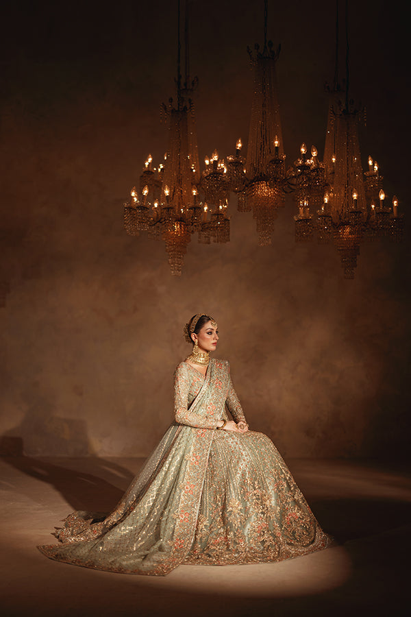 Classic Pakistani Bridal Dress in Gown Lehenga Dupatta Style