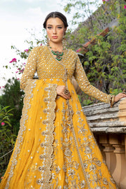 Classic Pakistani Bridal Mehndi Dress in Angrakha Lehenga Style