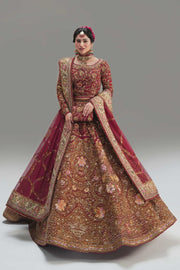 Classic Pakistani Wedding Dress in Net Red Lehenga Choli Style