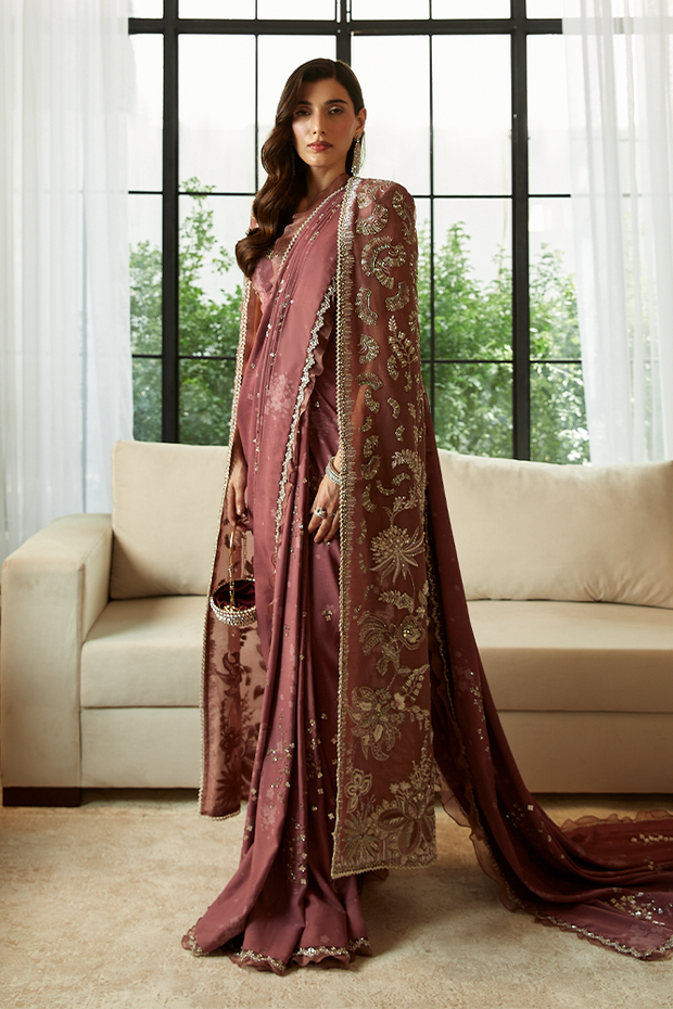 Classic Pakistani Wedding Saree with Embellished Cape