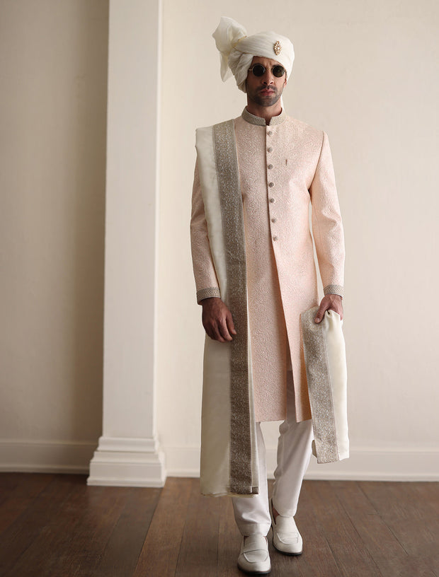 Classic Powder Pink Heavy Embroidered Pakistani Groom Sherwani