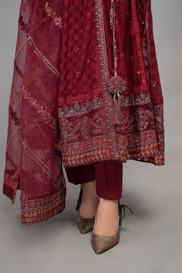 Classic Red Chiffon Pakistani Party Wear Angrakha frock