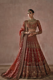 Classic Red Gold Heavily Embellished Pakistani Bridal Dress Lehenga Choli