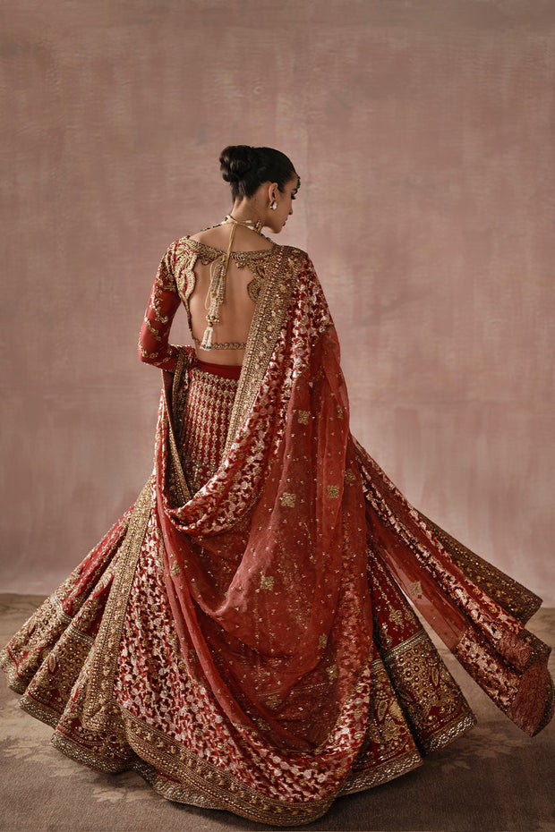 Classic Red Heavily Embellished Pakistani Bridal Dress Lehenga Choli