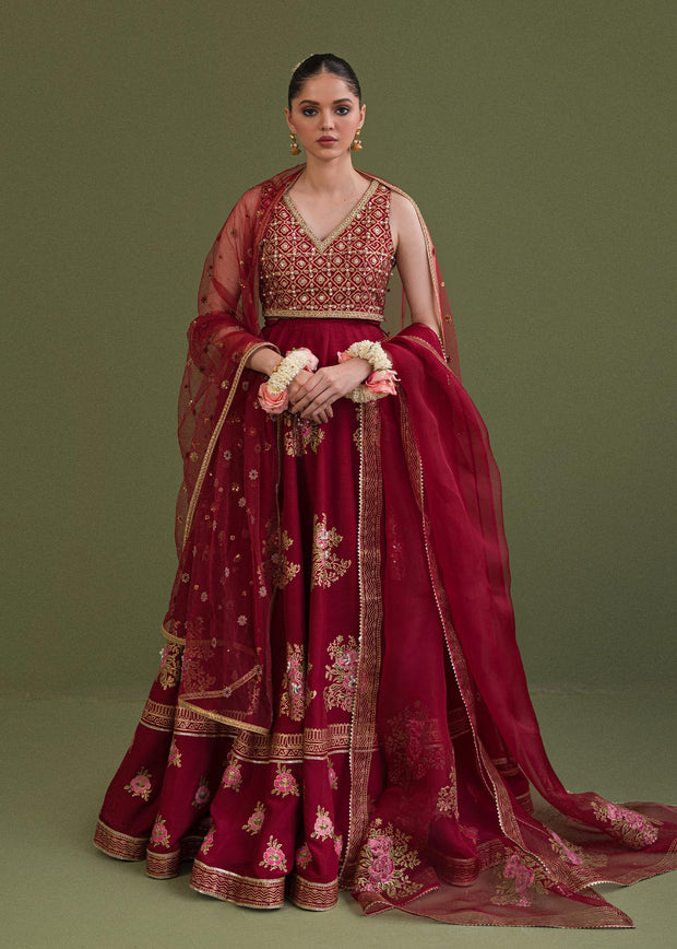 Classic Red Pakistani Wedding Wear Embroidered Lehenga Choli Duaptta