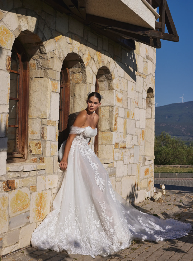 Classic Romantic silhouette A Line Gown Off Shoulder Neckline