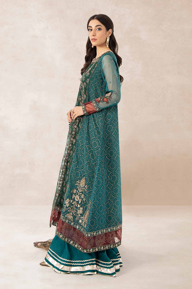 Classic Teal Blue Pakistani Party Wear Anghrakha Frock