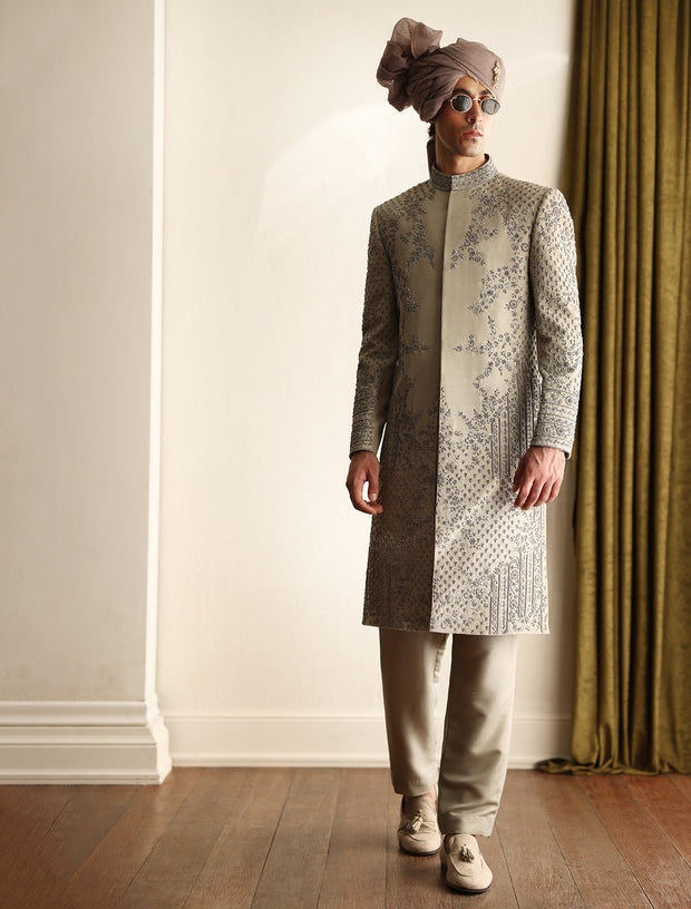 Classic Light Olive Embroidered Pakistani Groom Sherwani