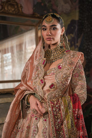 Coral Peach Embroidered Pakistani Bridal Dress Lehenga Pishwas