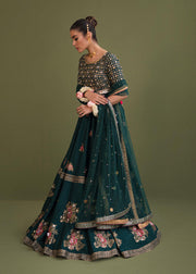 Dark Green Tilla Embellished Pakistani Wedding Lehenga Choli Dupatta