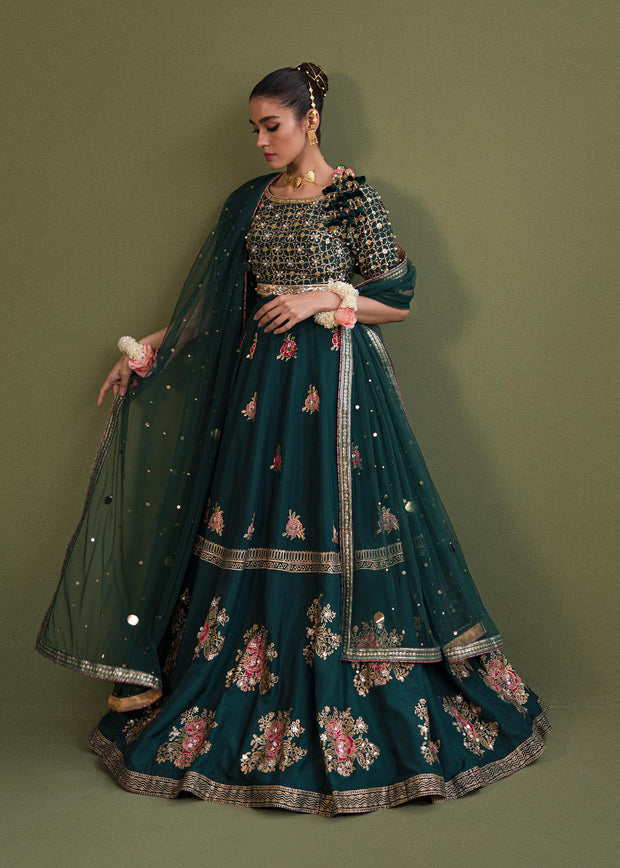 Dark Green Tilla Pakistani Wedding Lehenga Choli Dupatta