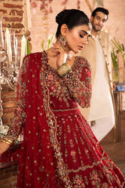 Deep Red Pakistani Bridal Outfit in Choli Lehenga Style Online