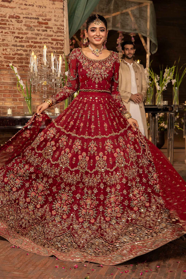 Deep Red Pakistani Bridal Outfit in Choli Lehenga Style