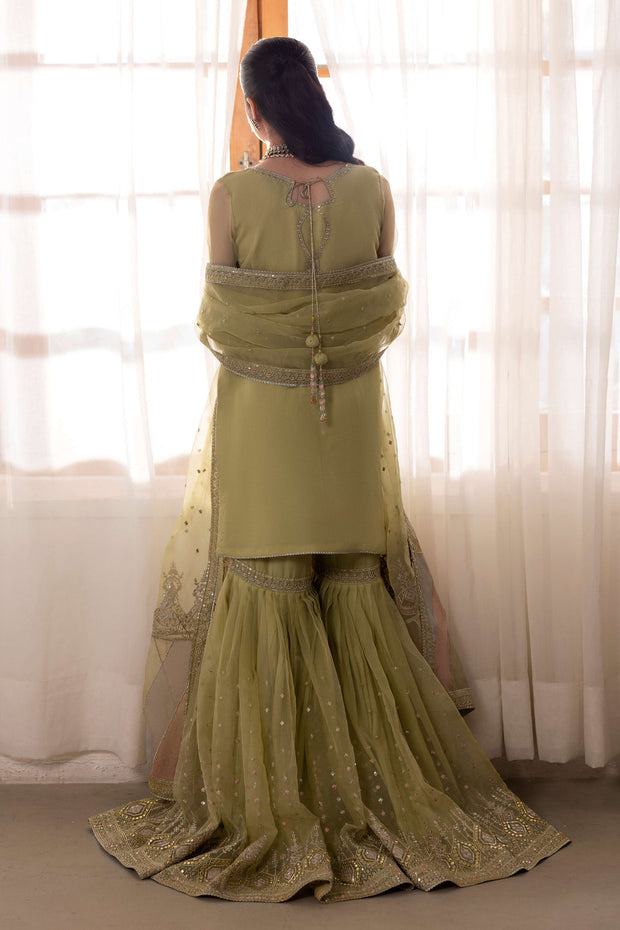 Dusty Lime Heavily Embellished Kurta Pakistani Wedding Dress