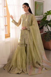 Dusty Lime Heavily Embellished Kurta Sharara Style Pakistani Dress