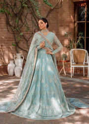 Elegant Blue Pakistani Party Dress in Traditional Pishwas Style