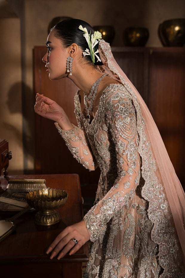 Elegant Blush Pink Embroidered Pakistani Bridal Dress Pishwas