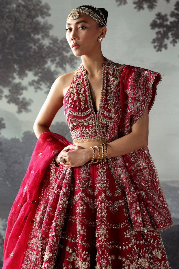 Elegant Bridal Dress in Fuchsia Pink Choli and Lehenga Style