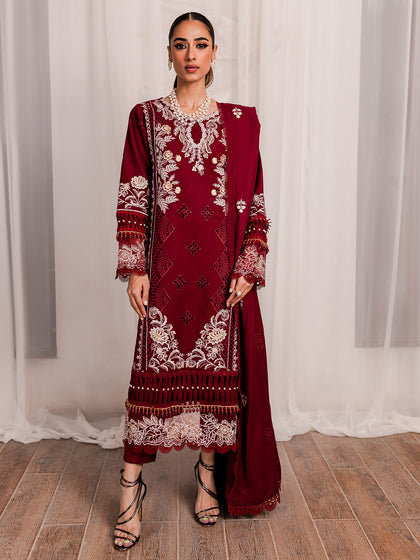 Elegant Red Pakistani Salwar Kameez Embroidered Suit – Nameera by Farooq