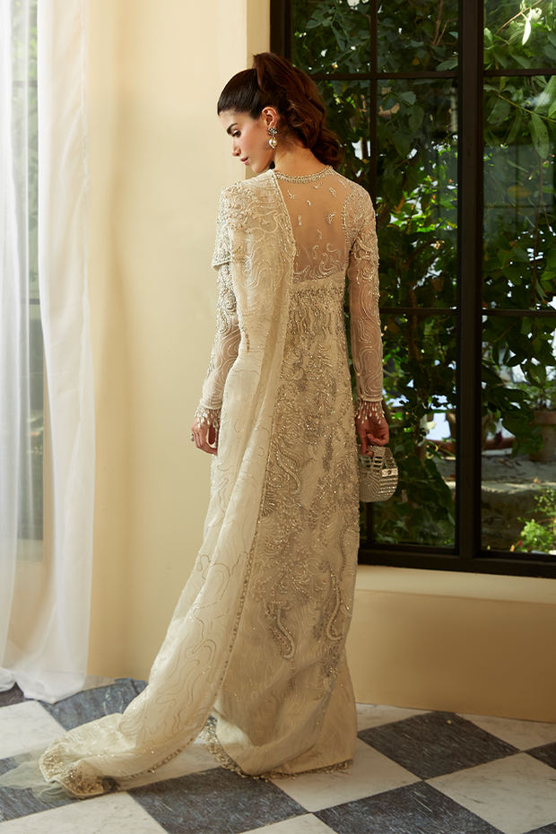 Elegant Embellished Front Open Gown Pakistani Wedding Dress