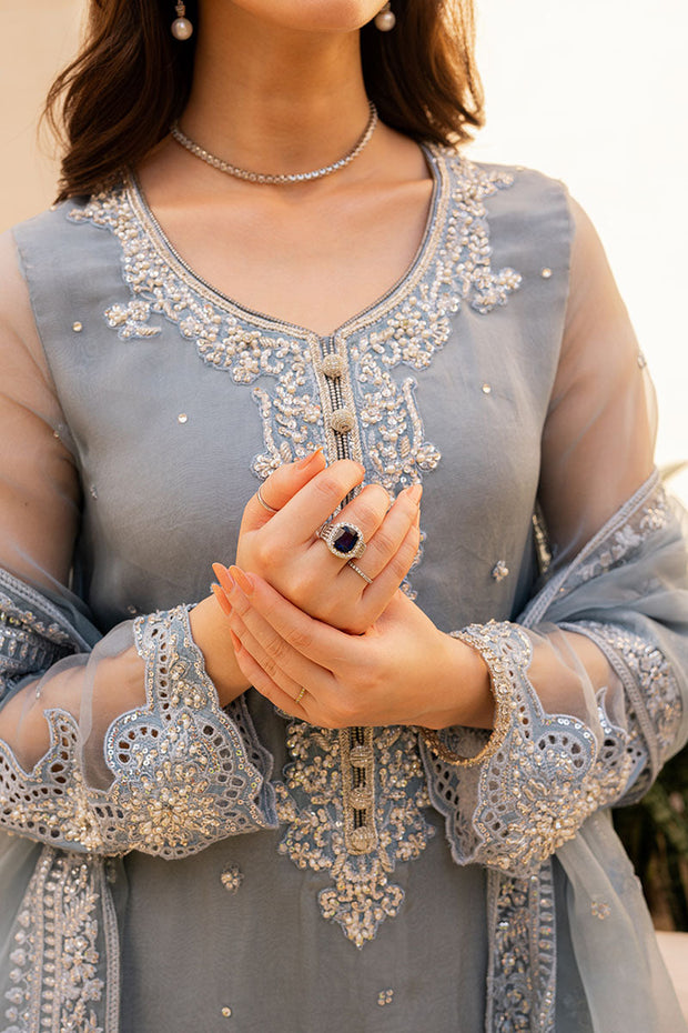 Elegant Embellished Kameez Trouser Grey Pakistani Wedding Dress