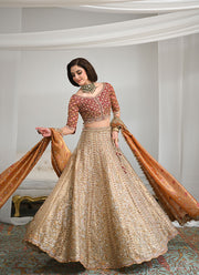 Elegant Golden Lehenga and Red Choli Pakistani Bridal Dress