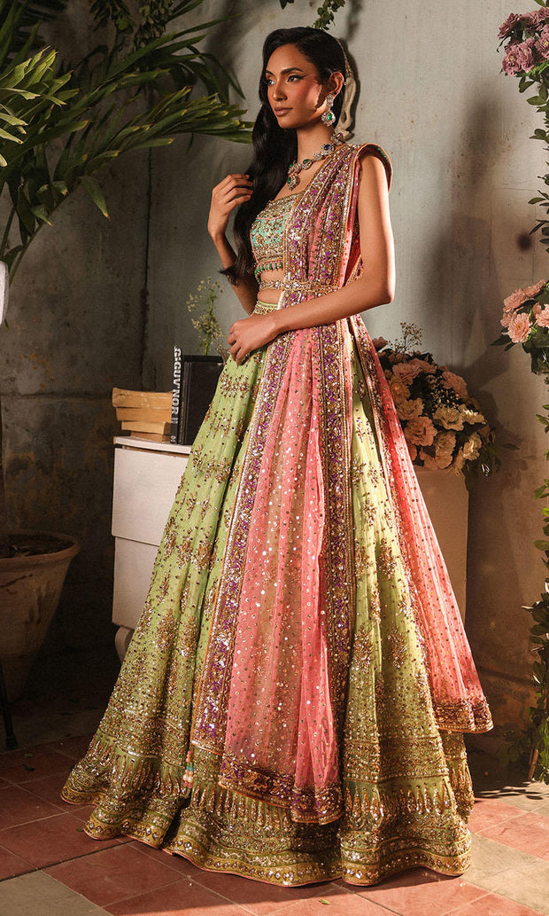 Elegant Green Lehenga and Turquoise Choli Indian Bridal Dress