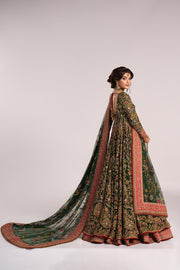 Elegant Green Pakistani Mehndi Dress in Pishwas Frock Style