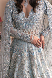 Ice Blue Pakistani Bridal Dress in Gown and Veil Style