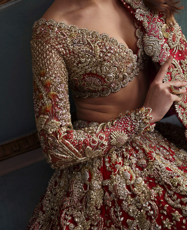 Elegant Indian Bridal Dress in Red Choli Dupatta Lehenga Style