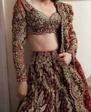 Elegant Indian Bridal Dress in Wedding Red Choli Lehenga Style