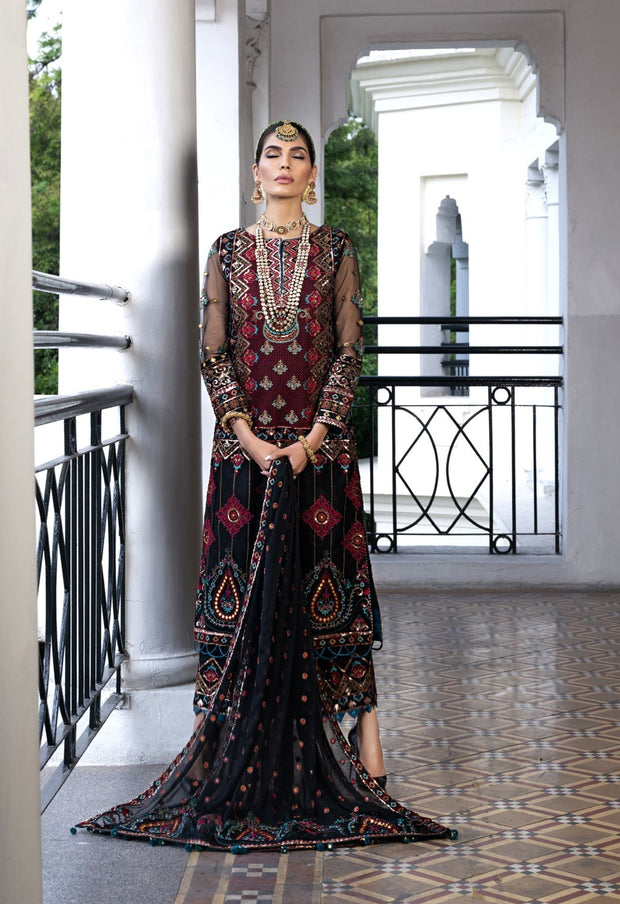 Elegant Kameez Trouser Dupatta Black Pakistani Wedding Dress