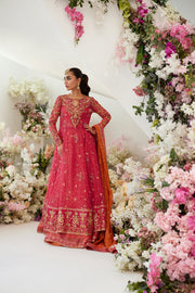 Elegant Mehndi Dress in Pishwas Frock Lehenga and Dupatta Style