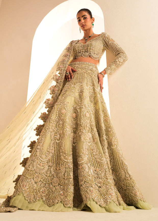 Elegant Mint Green Choli Lehenga Dupatta Pakistani Bridal Dress