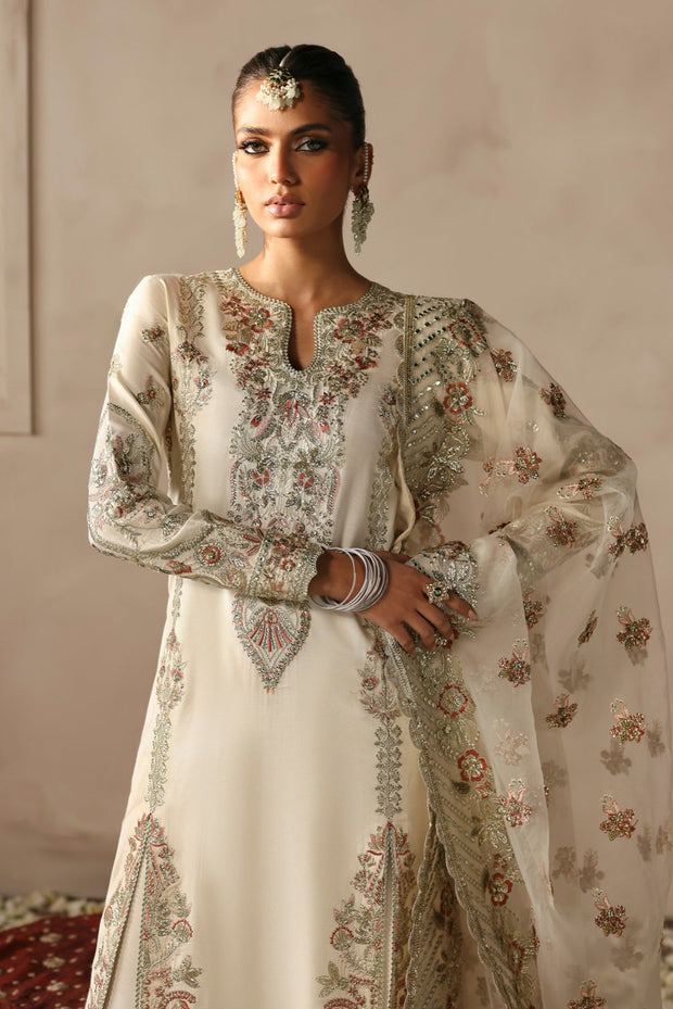 Elegant Off White Embroidered Pakistani Wedding Kameez Sharara