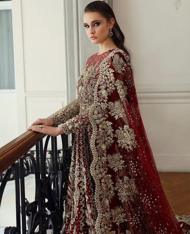 Elegant Pakistani Bridal Dress in Embellished Red Gown Style